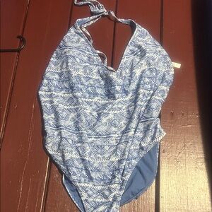 Aeropostale Blue and White Patterned One Piece Swimsuit